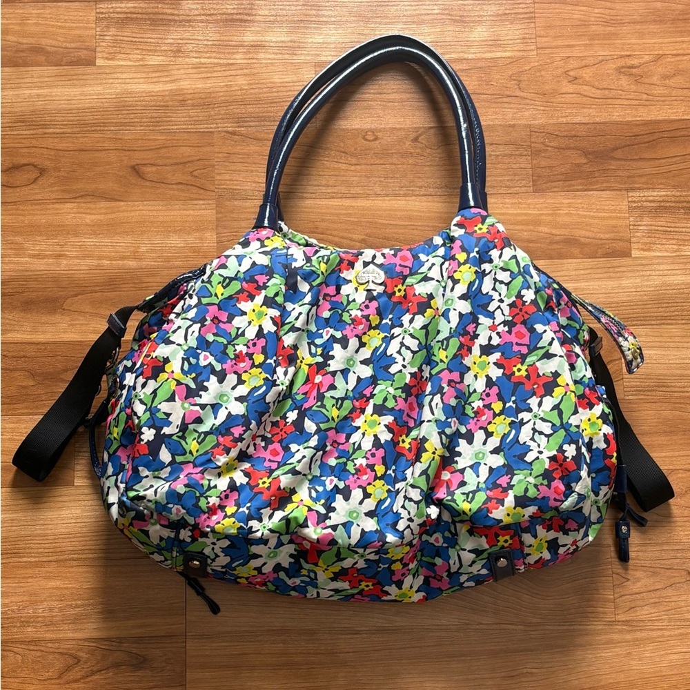 Kate Spade New York Nylon Navy Floral‎ Drawstring Tote Shoulder Diaper Handbag